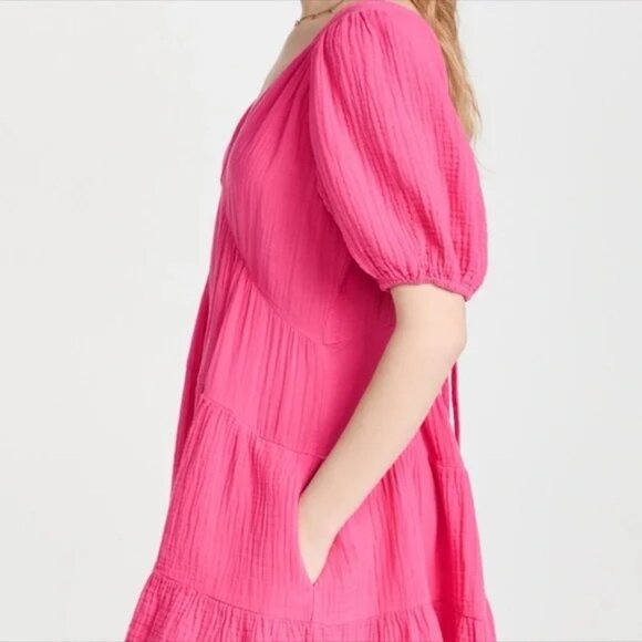 XiRENA~ Pink Nissa Cotton Gauze Tiered Puff Sleeve Mini Dress in size Medium - Picture 3 of 16